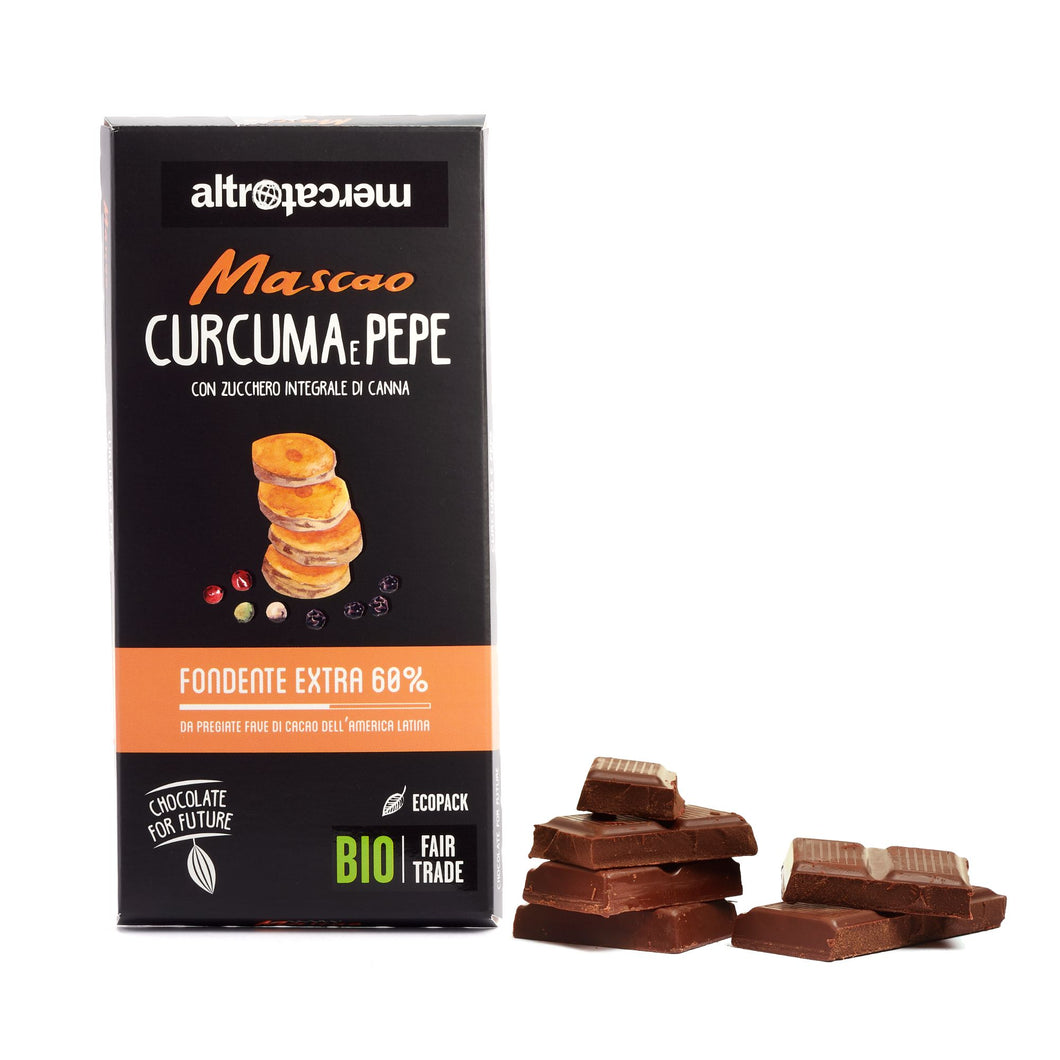 Cioccolato Mascao fondente extra curcuma e pepe - Bio | 100 g